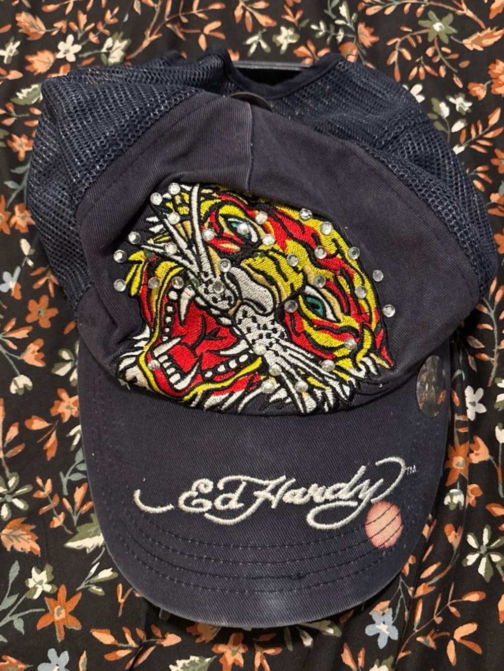 Ed Hardy Navy Tiger Patch Trucker Cap
